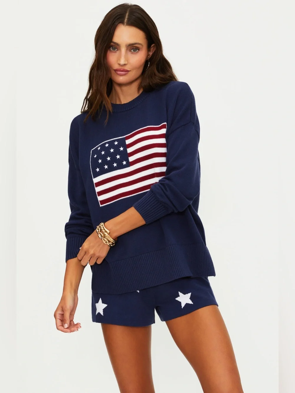 Beach Riot x Anthropologie Callie Americana Sweater In Navy